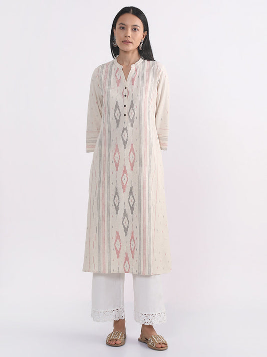 Utsa Off-White Ikat Kurta