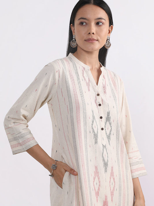 Utsa Off-White Ikat Kurta