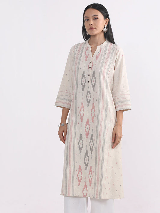 Utsa Off-White Ikat Kurta