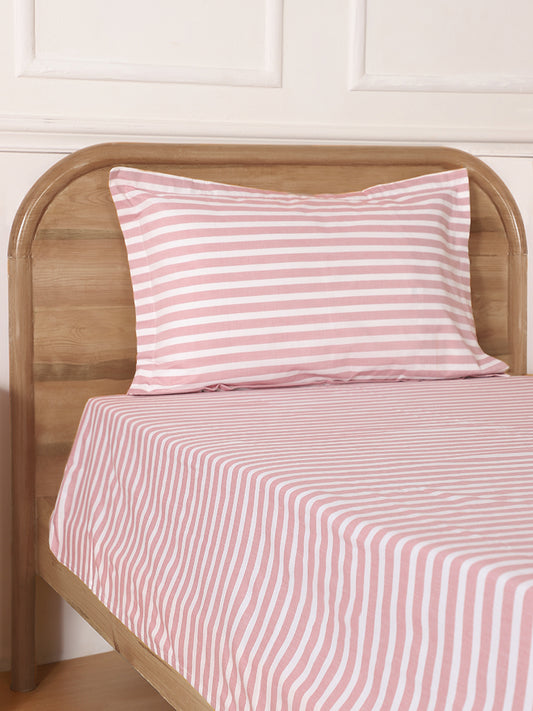 Westside Home Pink Striped Single Bed Flat Sheet and Pillowcase Set