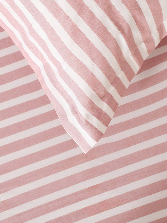 Westside Home Pink Striped Double Bed Flat Sheet and Pillowcase Set