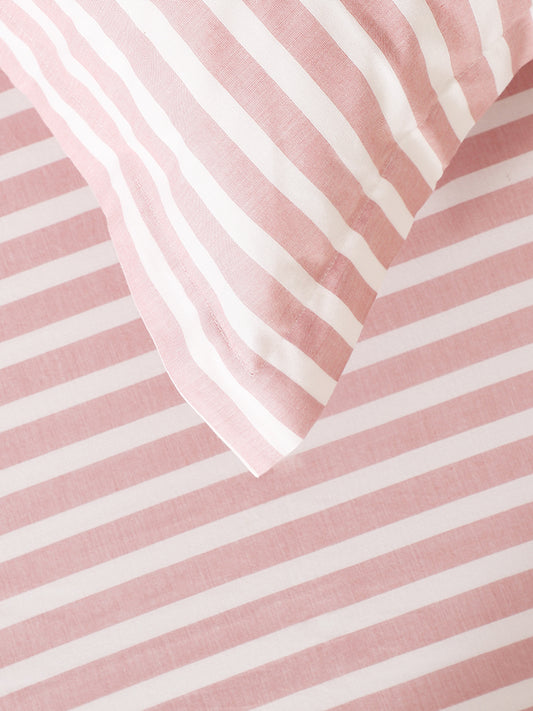 Westside Home Pink Striped King Bed Flat Sheet and Pillowcase Set