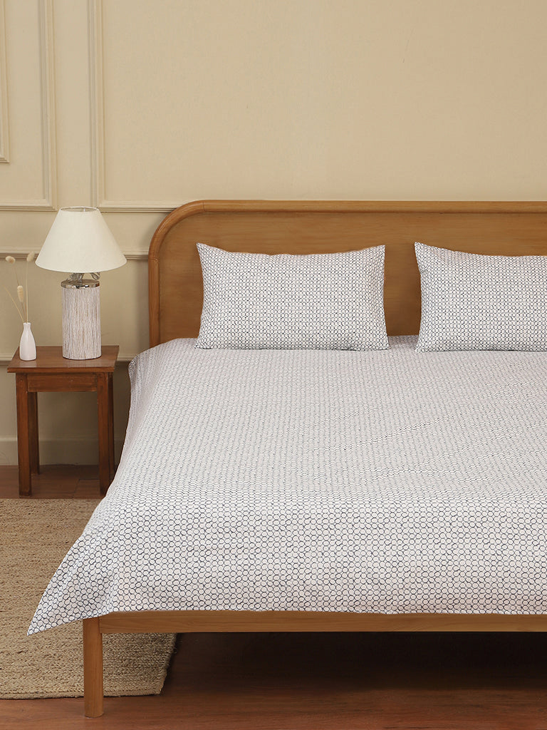Westside Home Grey Circle Printed Double Bed Flat sheet and Pillowcase Set