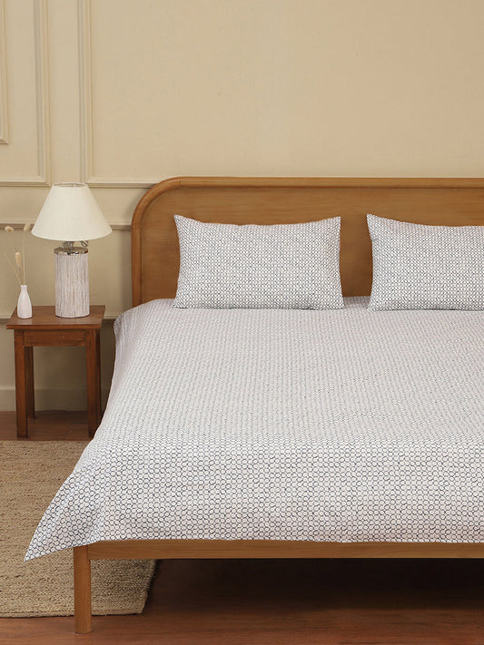 Westside Home Grey Circle Printed Double Bed Flat sheet and Pillowcase Set