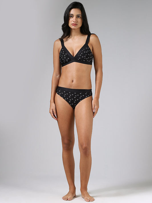 Superstar Daisy Printed Mesh Black Bra