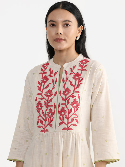 Utsa Off-White Floral Printed Dani Kurta
