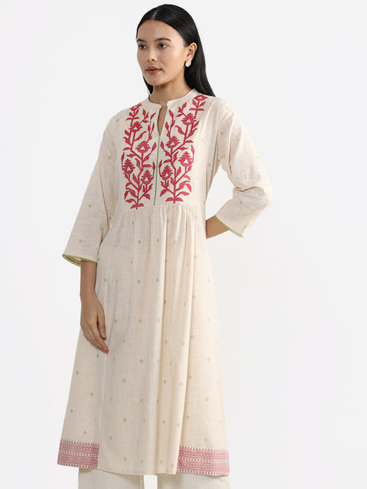Utsa Off-White Floral Printed Dani Kurta