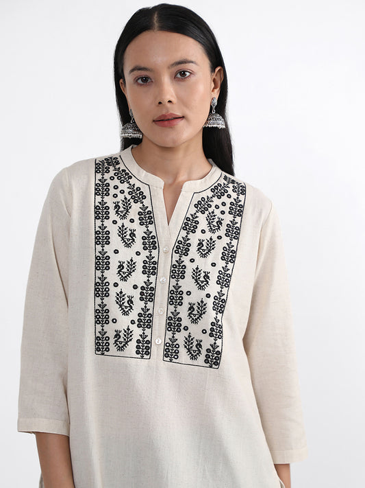 Utsa Natural Bird Embroidered Kurta
