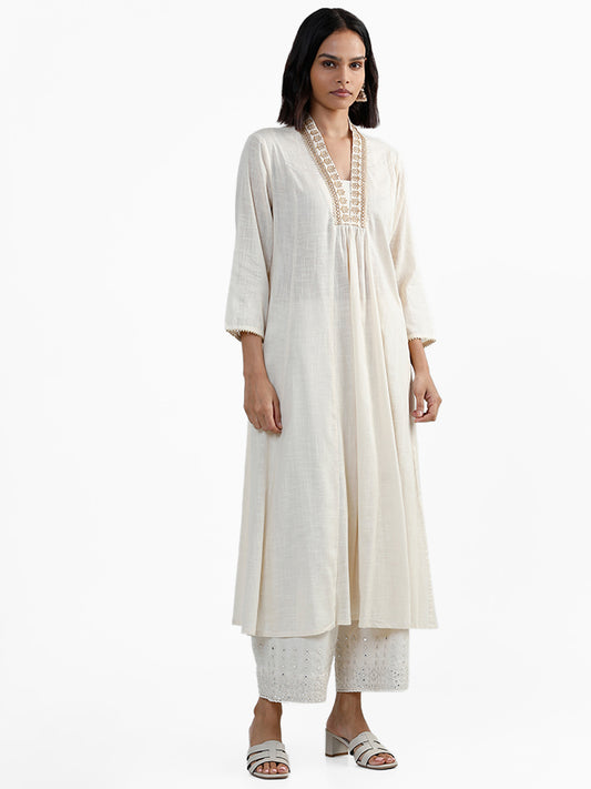 Utsa Jewel V Neckline Off White Kurta