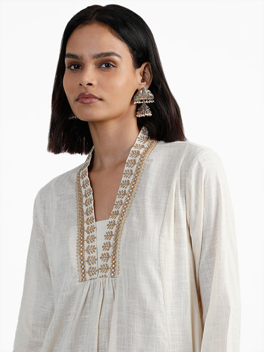 Utsa Jewel V Neckline Off White Kurta