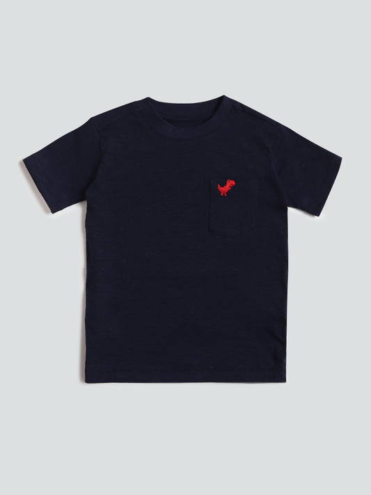 HOP Kids Solid Navy-Coloured T-Shirt