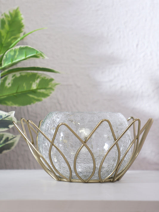 Westside Home Metal Wire Lotus Tealight Gold Candle Stand