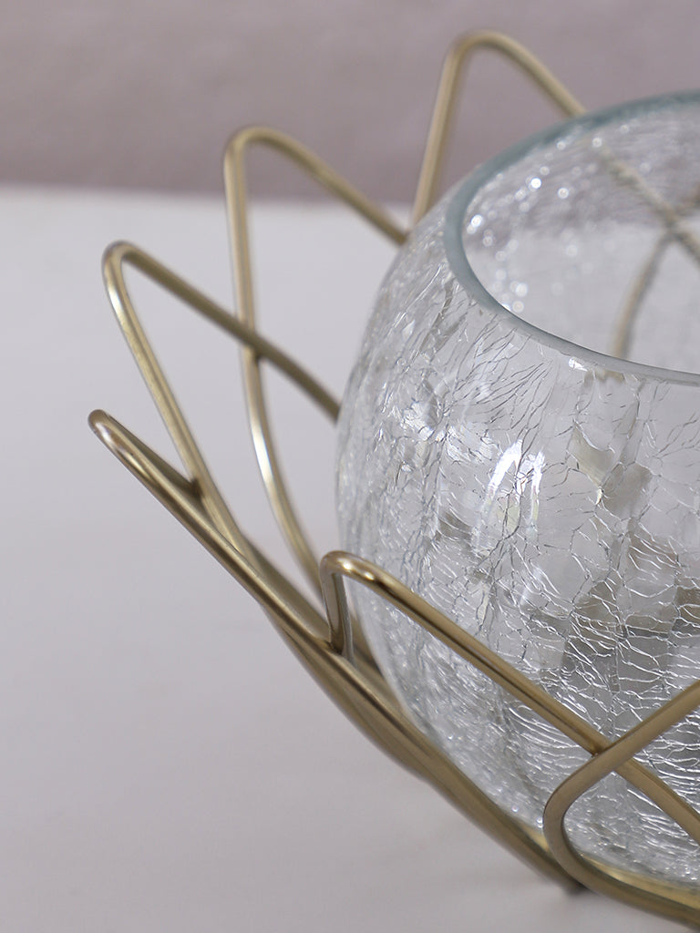 Westside Home Metal Wire Lotus Tealight Gold Candle Stand