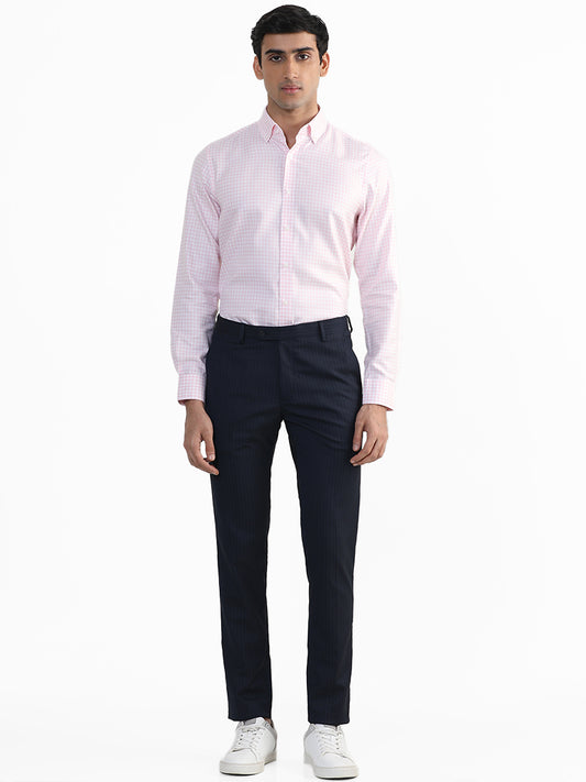 WES Formals Checked Pink Cotton Slim Fit Shirt