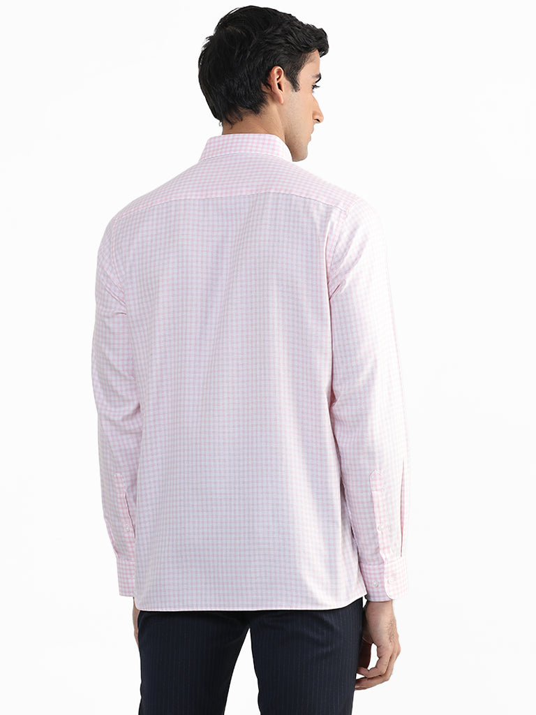 WES Formals Checked Pink Slim Fit Shirt
