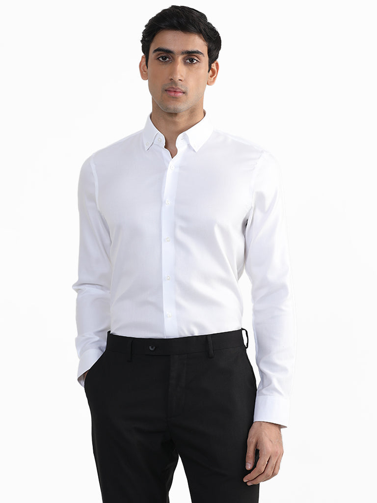 WES Formals Plain White Slim Fit Shirt