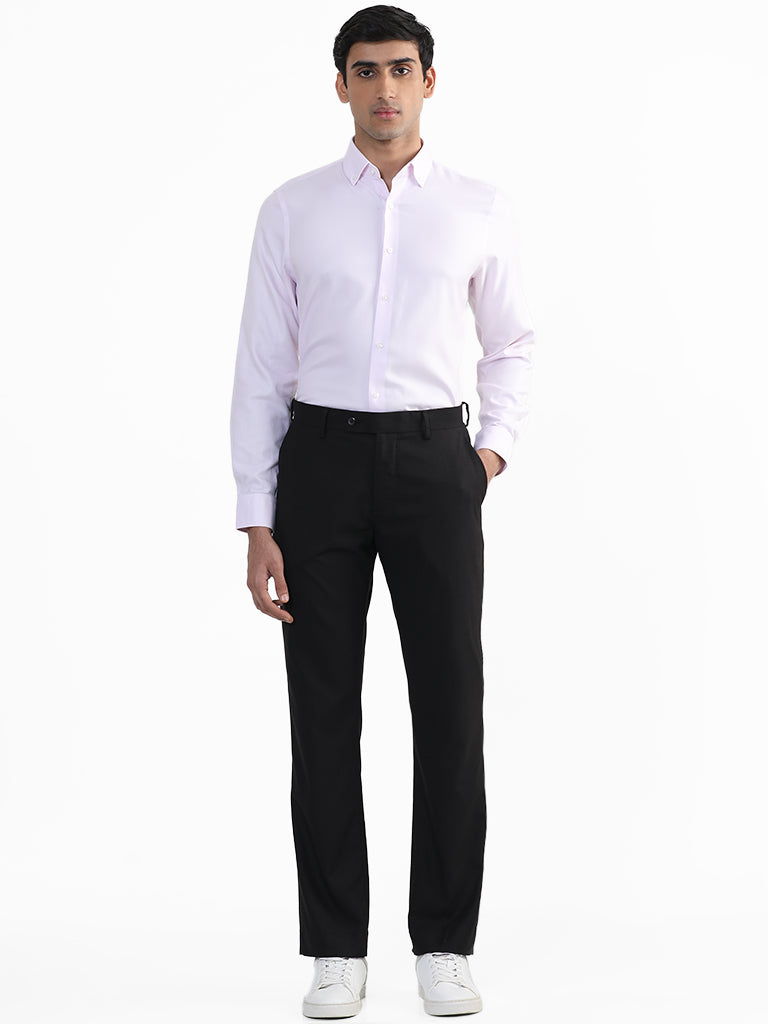 WES Formals Plain Pink Cotton Slim Fit Shirt