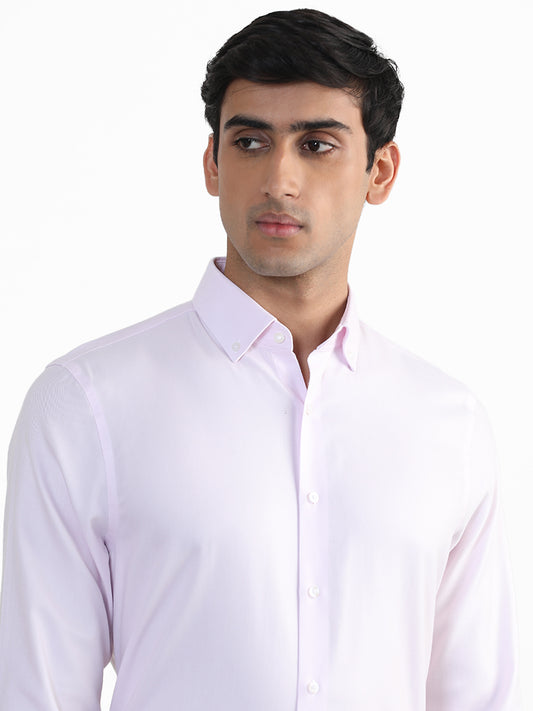 WES Formals Plain Pink Cotton Slim-Fit Shirt