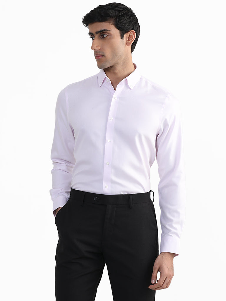 WES Formals Plain Pink Cotton Slim Fit Shirt