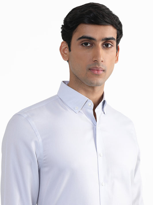 WES Formals Plain Grey Cotton Slim-Fit Shirt