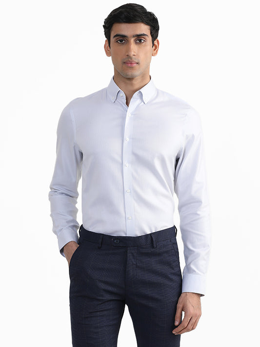 WES Formals Plain Grey Cotton Slim Fit Shirt