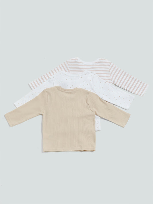 HOP Baby Beige & White Printed T-Shirt - Pack of 3