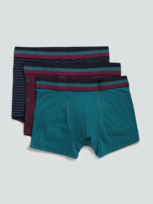 WES Lounge Printed & Solid Teal Trunks - Pack of 3