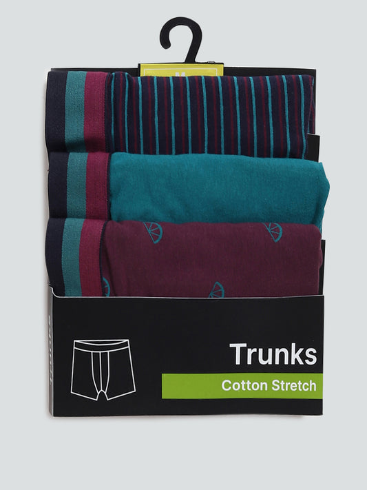 WES Lounge Printed & Solid Teal Trunks - Pack of 3