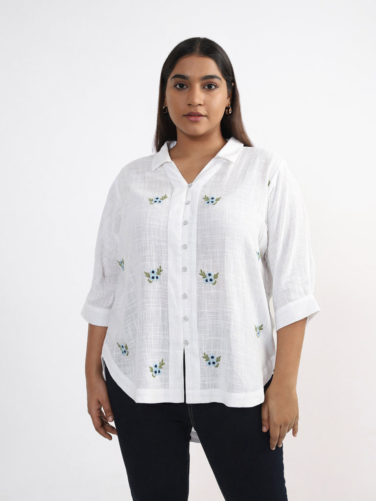 Gia Embroidered White Cotton Blouse