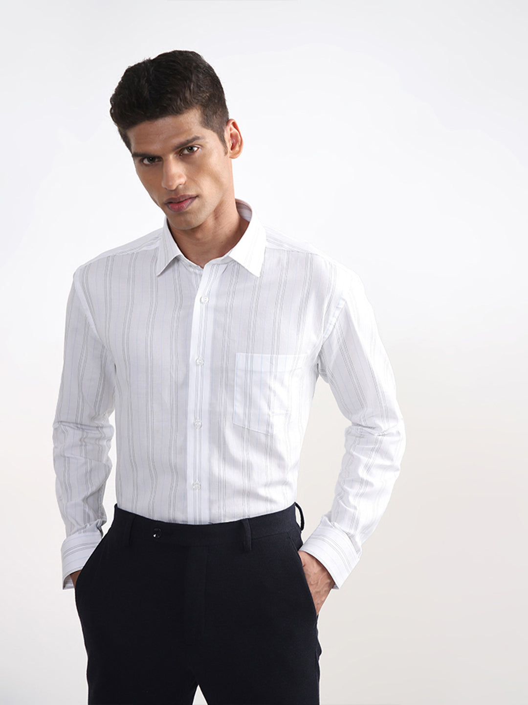 WES Formals Striped White Shirt