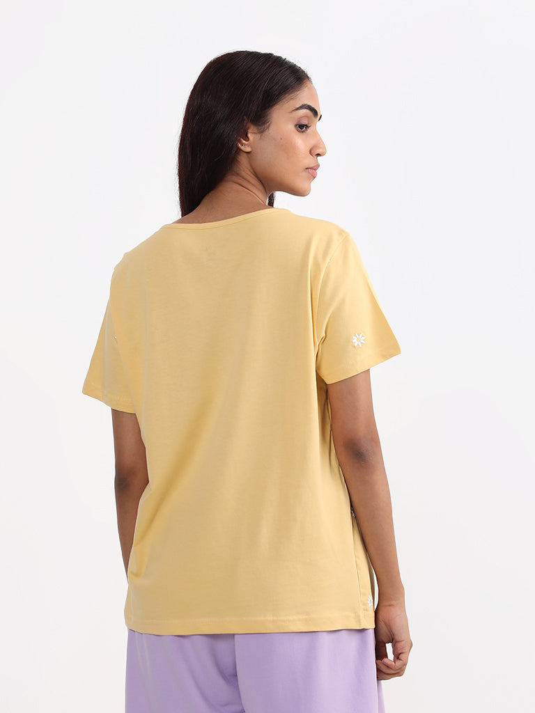 Wunderlove Sleepwear Printed Yellow T-Shirt