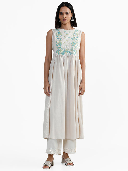 Utsa Yoke Embroidered Off-White Kurta