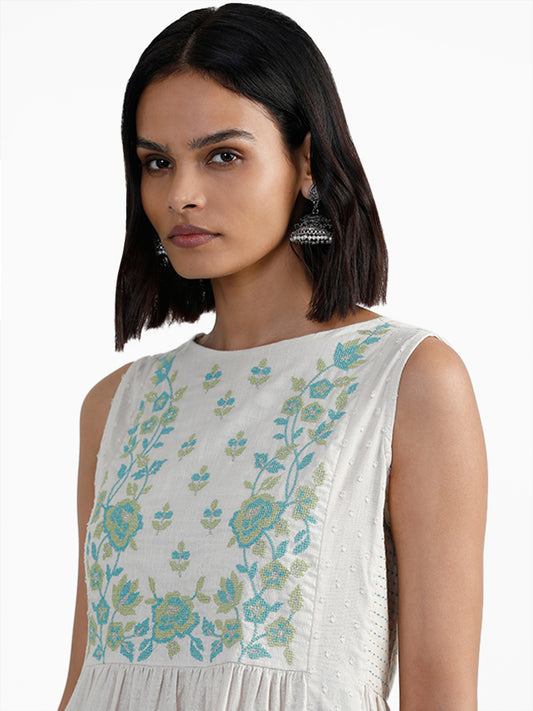 Utsa Yoke Embroidered Off-White Kurta