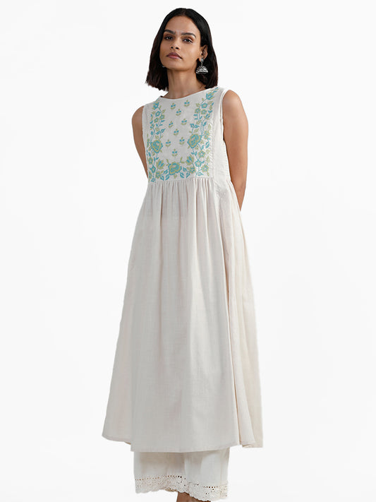 Utsa Yoke Embroidered Off-White Kurta