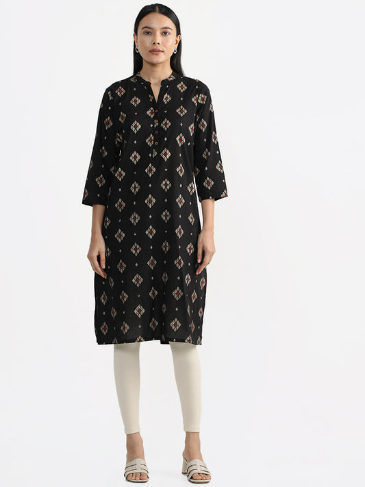 Utsa Black Jamdani Butta Printed Kurta