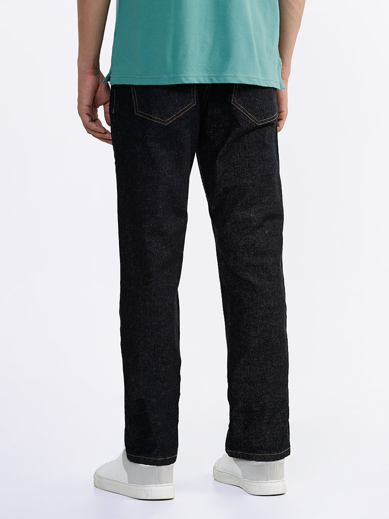 WES Casuals Solid Black Relaxed Fit Denim Jeans