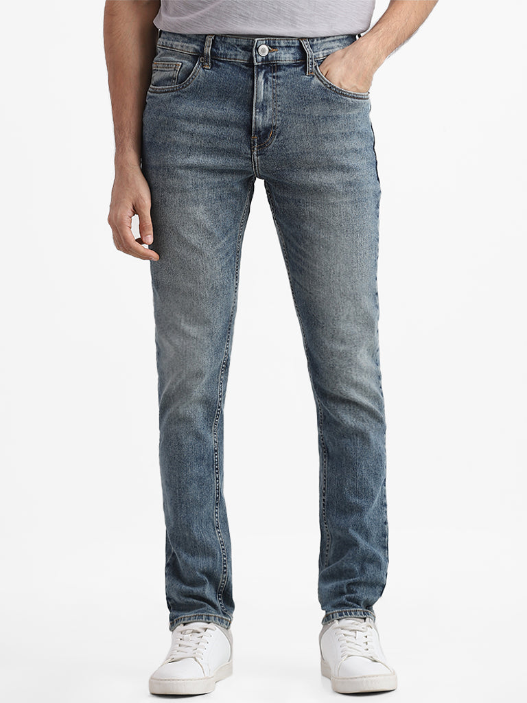 WES Casuals Blue Slim Fit Mid Rise Jeans