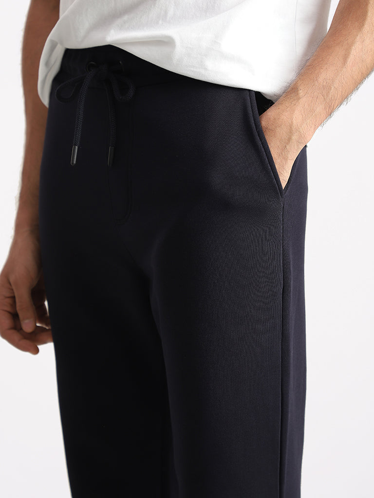 WES Casuals Solid Navy Relaxed Fit Trackpants