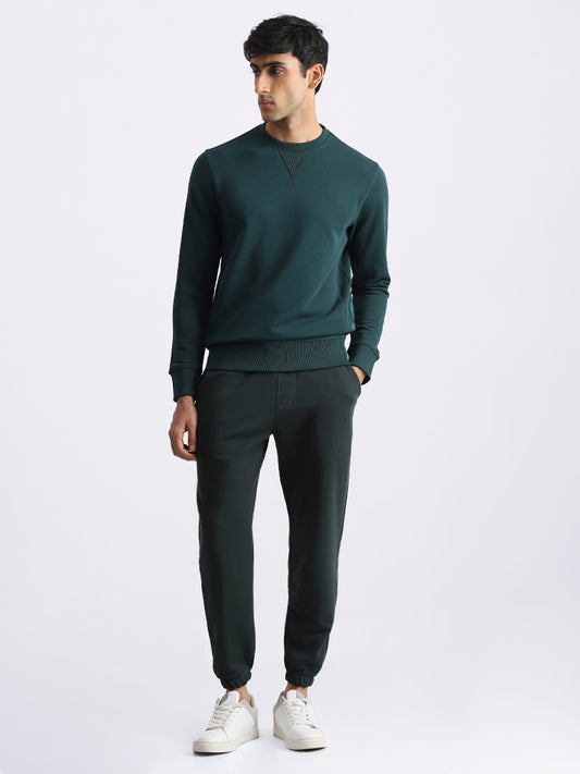 WES Casuals Solid Emerald Green Relaxed Fit Trackpants