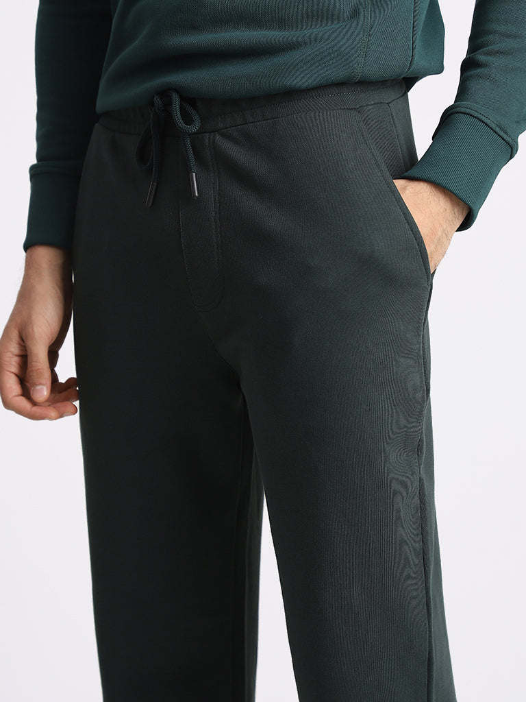 WES Casuals Solid Emerald Green Relaxed Fit Trackpants