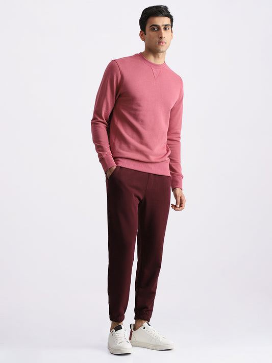 WES Casuals Solid Wine Relaxed Fit Trackpants