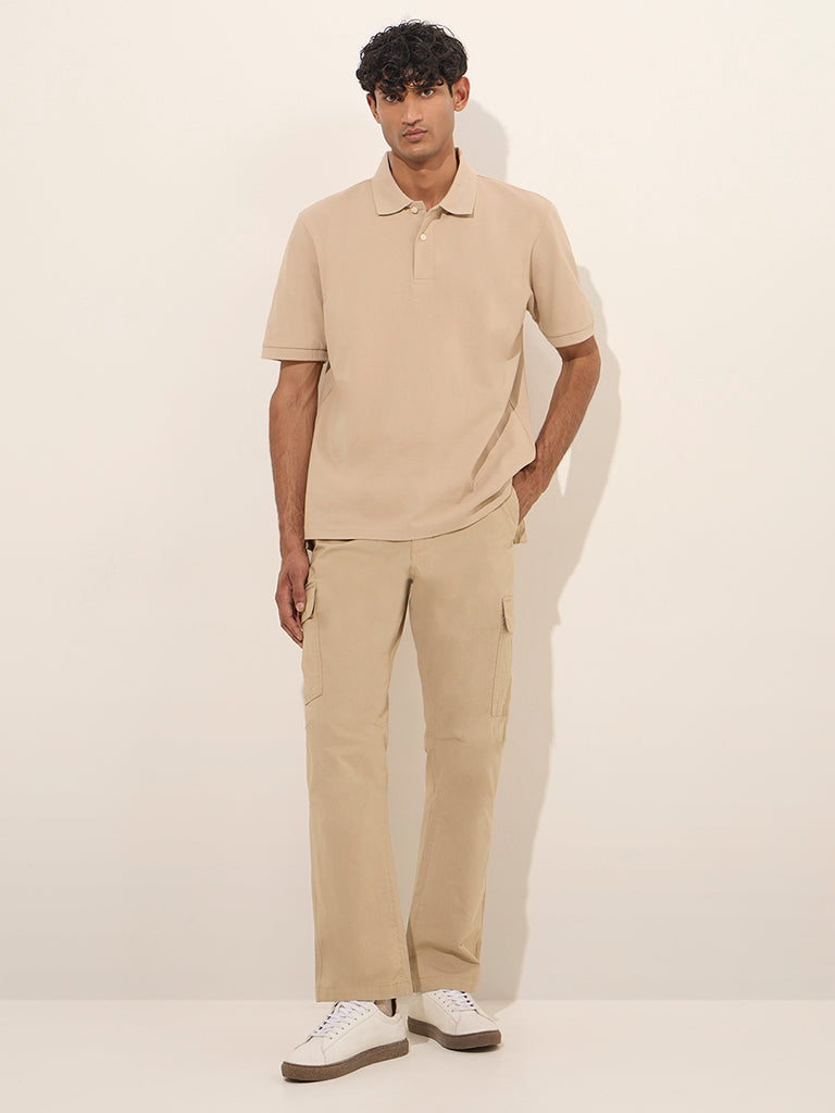 WES Casuals Beige Relaxed-Fit Polo T-Shirt