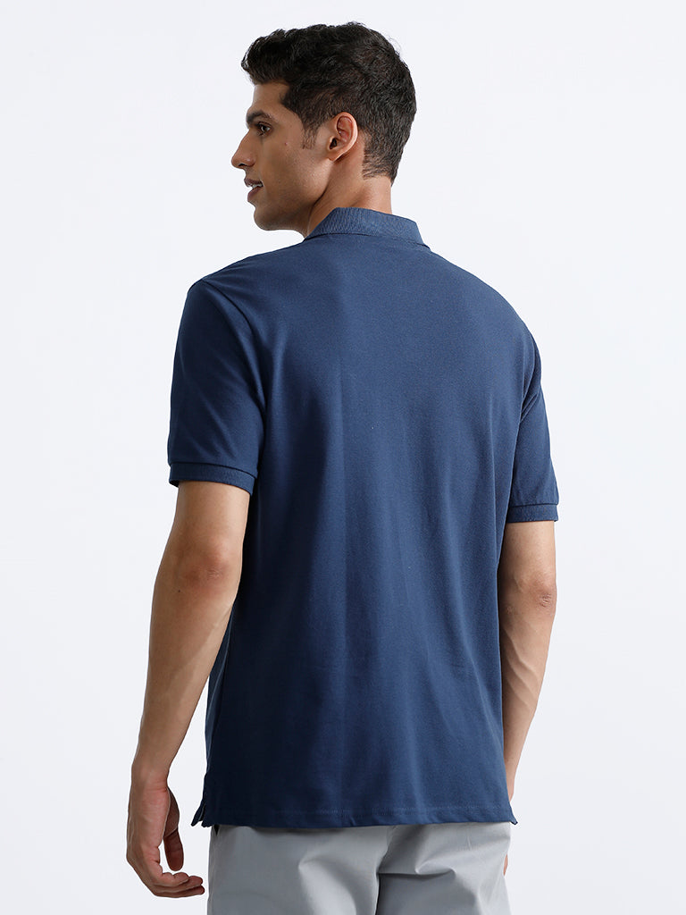 WES Casuals Dark Blue Polo Neck Relaxed Fit T-Shirt