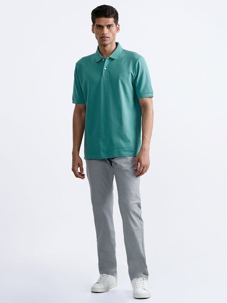 WES Casuals Blue Polo Neck Relaxed Fit T-Shirt