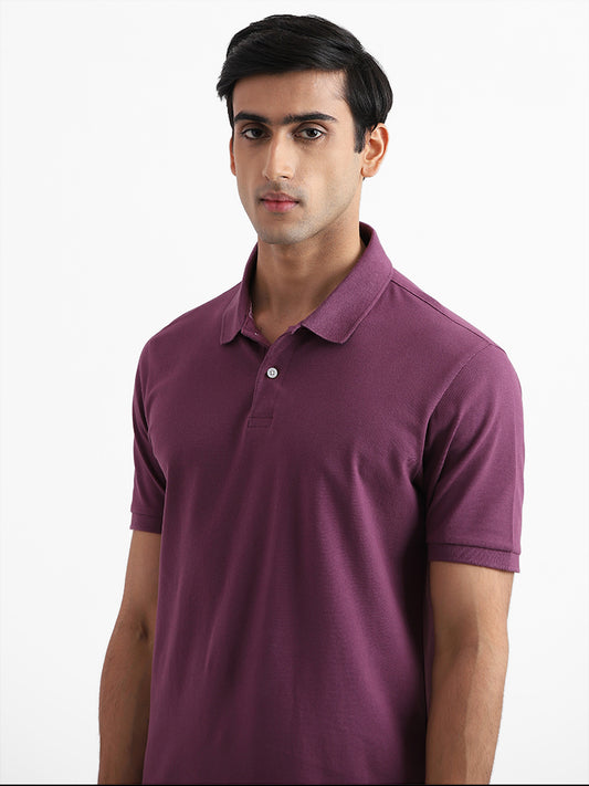 WES Casuals Solid Mauve Cotton Blend Relaxed-Fit T-Shirt