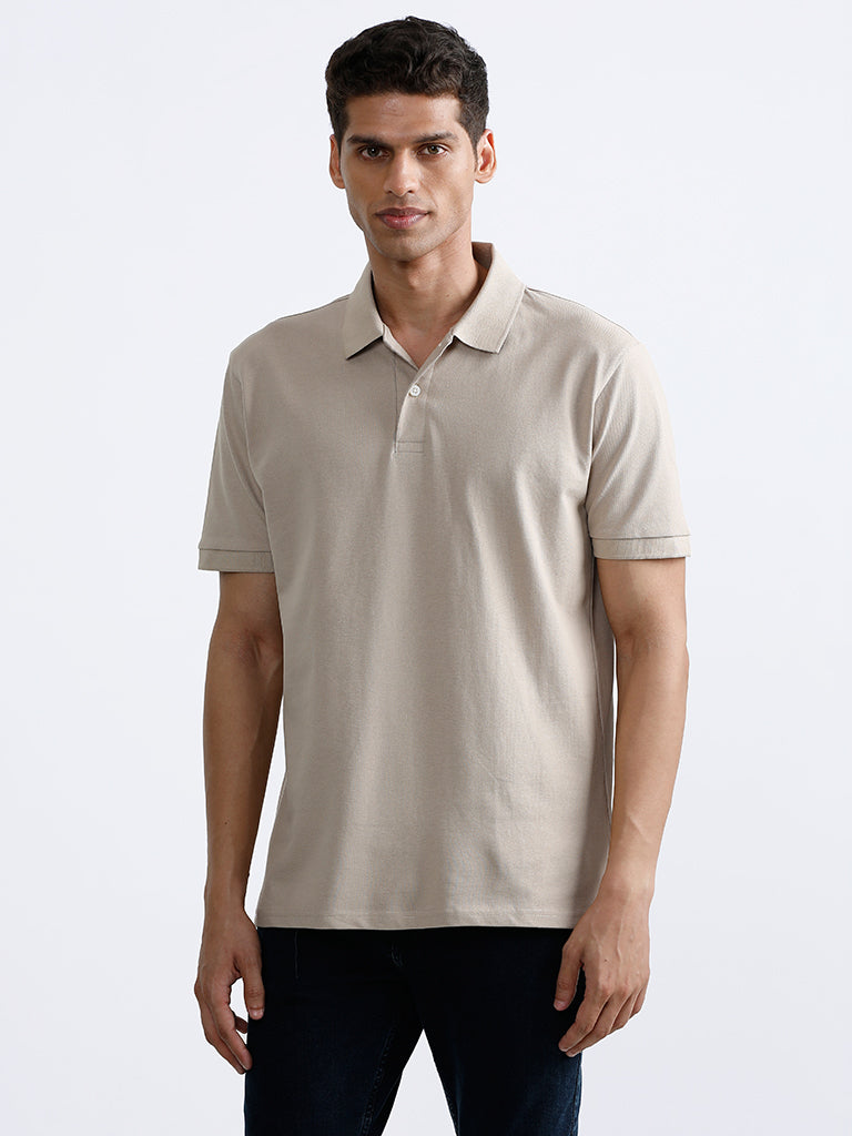 WES Casuals Beige Polo Neck T-Shirt