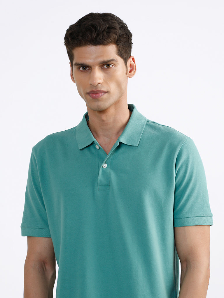 WES Casuals Plain Sage Green Polo Neck T-Shirt