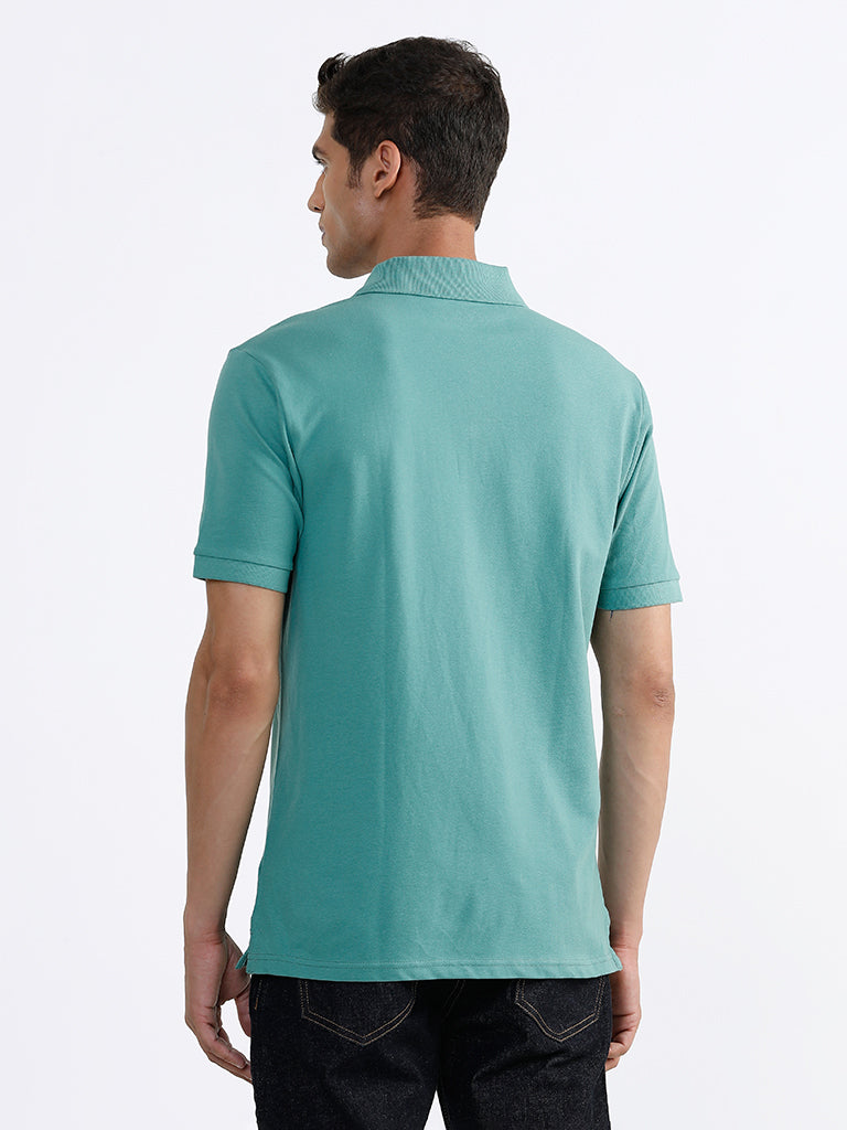 WES Casuals Plain Sage Green Polo Neck T-Shirt