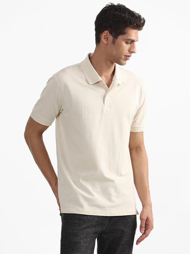 WES Casuals Plain Cream Polo Neck T-Shirt