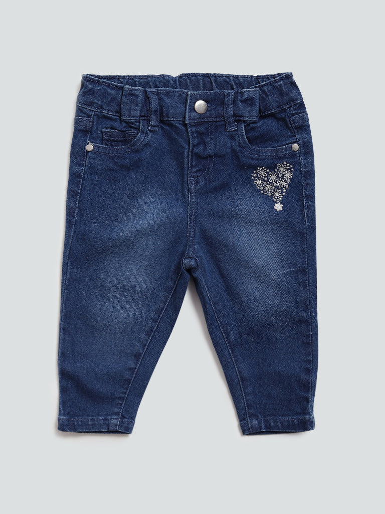 HOP Baby Blue Embroidered Jeans